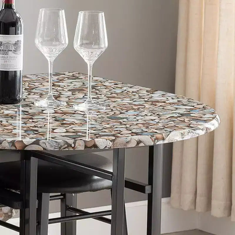 Kings Brand Furniture Ensemble de salle à manger 3 pièces Akins avec plateau de table imitation marbre et tabourets en similicuir à abattants