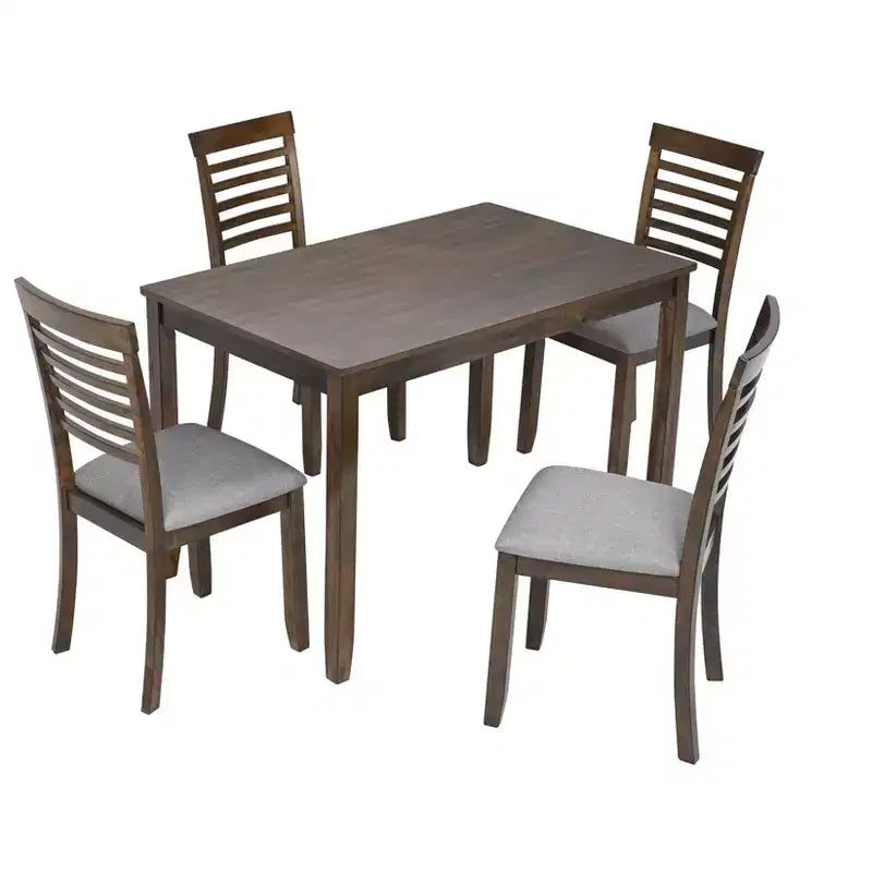Ensemble de salle à manger moderne 5 pièces : table rectangulaire en bois avec 4 chaises rembourrées pour cuisine et salle à manger
