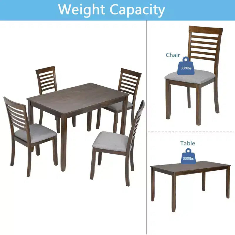 Ensemble de salle à manger moderne 5 pièces : table rectangulaire en bois avec 4 chaises rembourrées pour cuisine et salle à manger