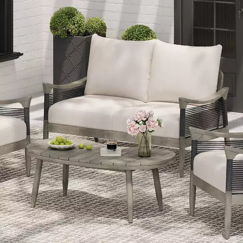Christopher Knight Home Abell Ensemble de 2 pièces de sièges rembourrés en bois d'acacia avec corde tressée pour l'extérieur