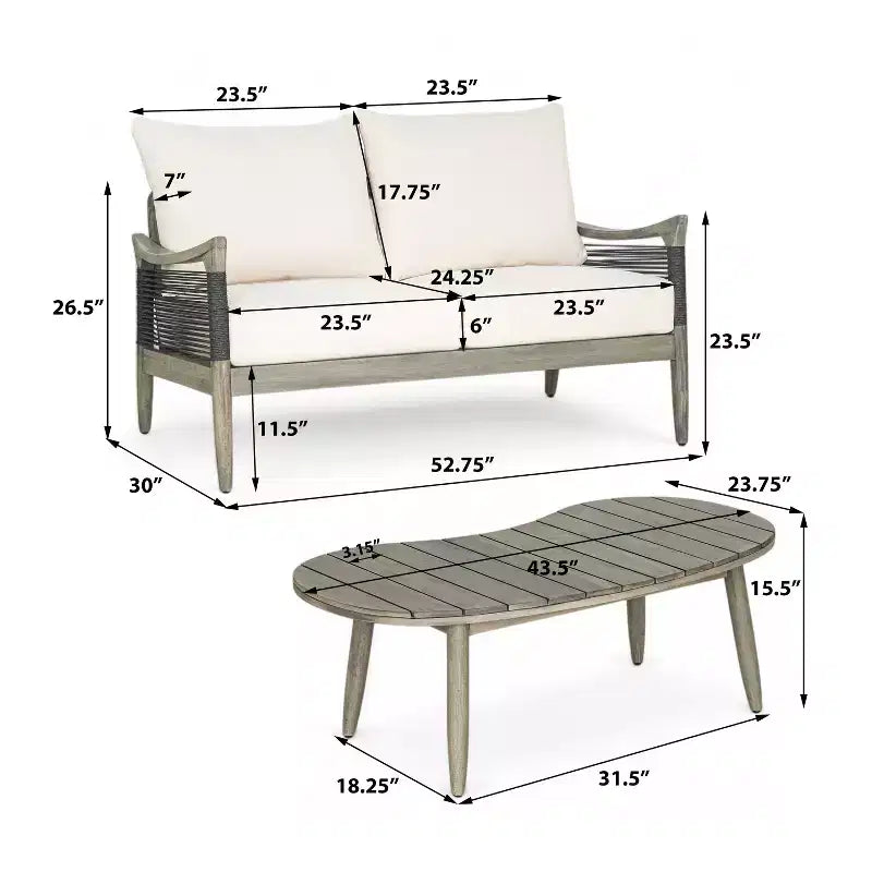 Christopher Knight Home Abell Ensemble de 2 pièces de sièges rembourrés en bois d'acacia avec corde tressée pour l'extérieur