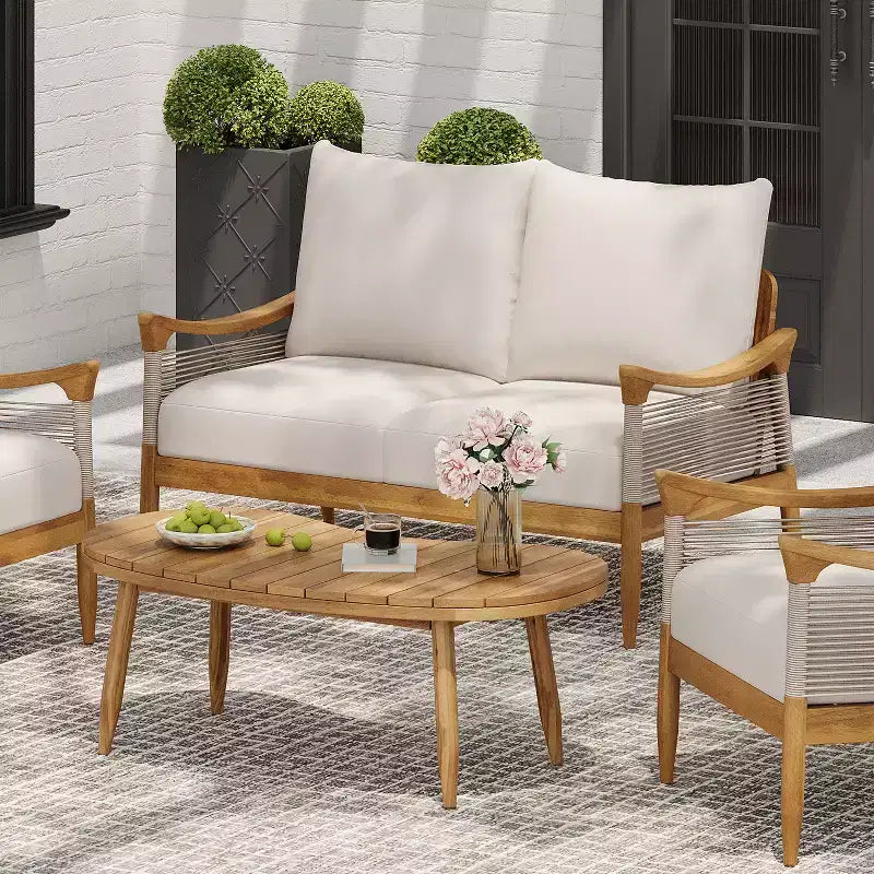 Christopher Knight Home Abell Ensemble de 2 pièces de sièges rembourrés en bois d'acacia avec corde tressée pour l'extérieur