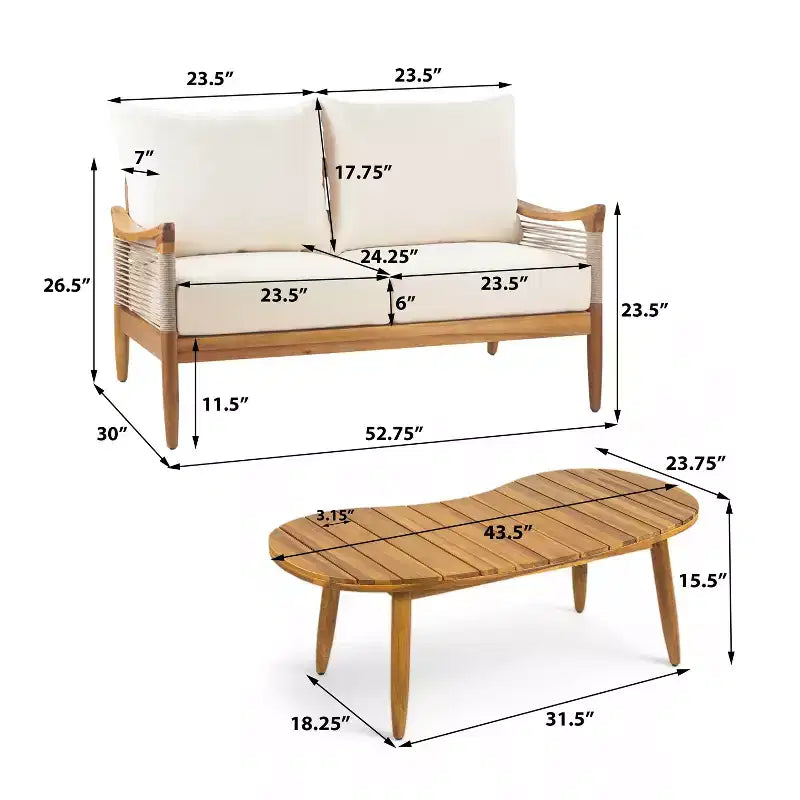 Christopher Knight Home Abell Ensemble de 2 pièces de sièges rembourrés en bois d'acacia avec corde tressée pour l'extérieur