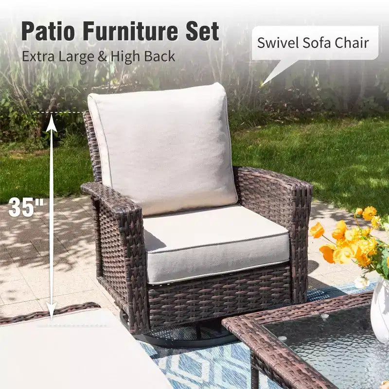 Captiva Designs Ensemble de salon de jardin 4 pièces en osier surdimensionné avec table basse pour jardin, cour, porche