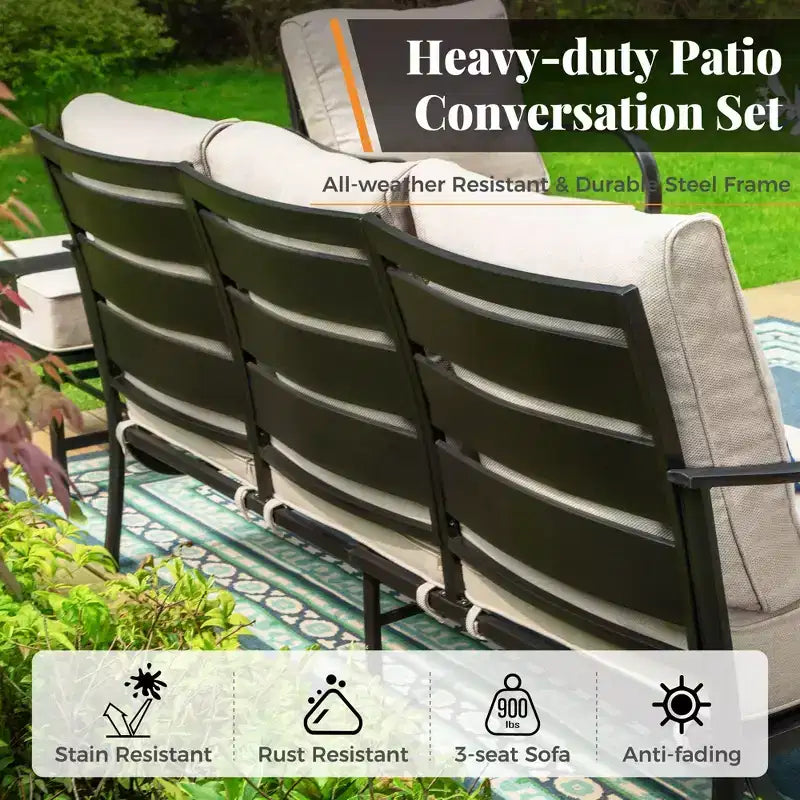 Ensemble de mobilier de patio en métal 5 pièces Captiva Designs avec foyer, fauteuils à bascule pour jardin, porche, arrière-cour