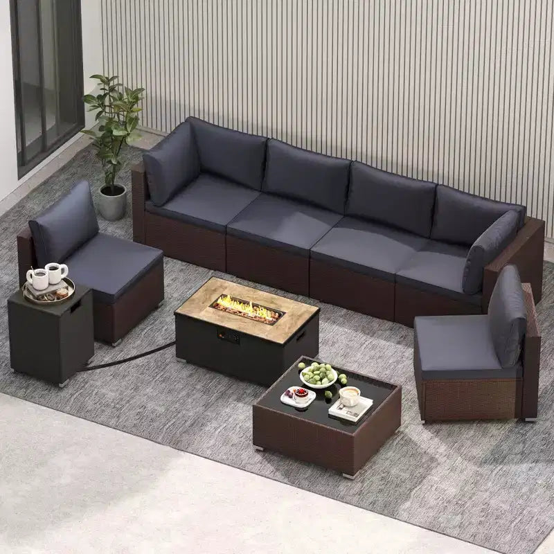 Ensemble de mobilier d'extérieur Costway 12 pièces avec table brasero de 32 pouces et cache-bouteille de gaz