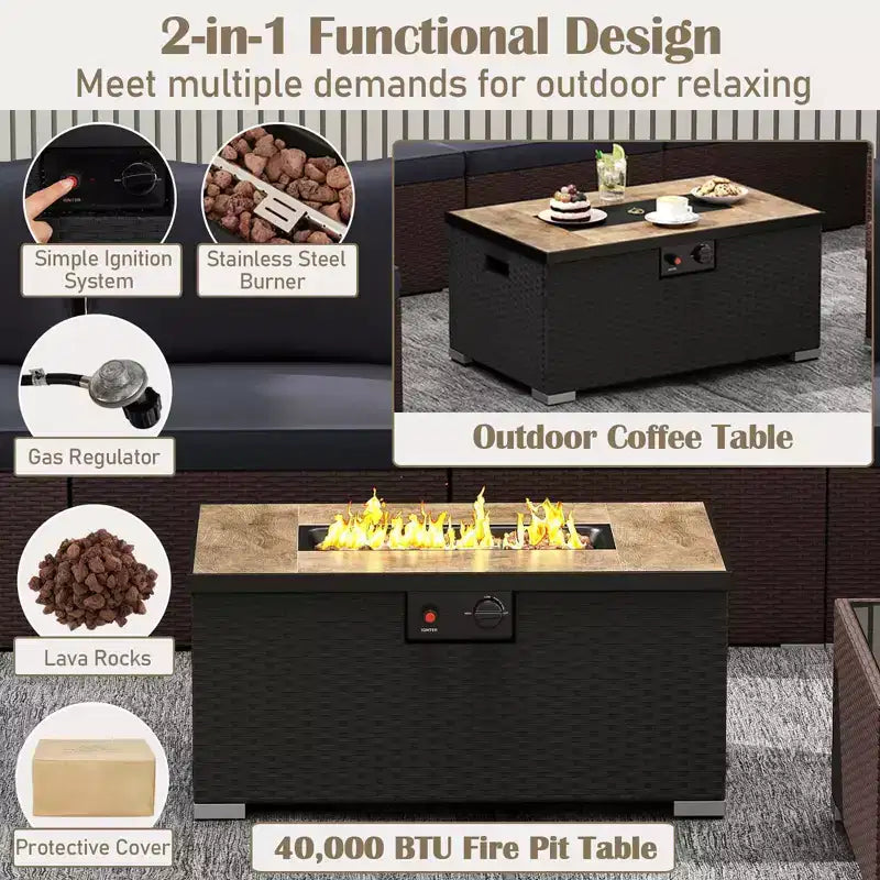 Ensemble de mobilier d'extérieur Costway 12 pièces avec table brasero de 32 pouces et cache-bouteille de gaz