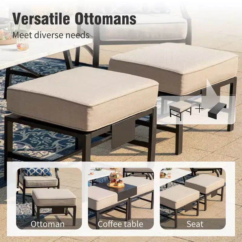 Ensemble conversationnel extérieur Captiva Designs 6 pièces avec bras et repose-pieds à dossier grillagé pour jardin, piscine, cour