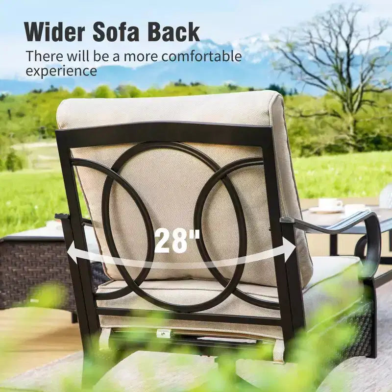 Captiva Designs Salon de conversation de 7 pièces extra large en métal et rotin pour patio avec causeuse et fauteuils pivotants