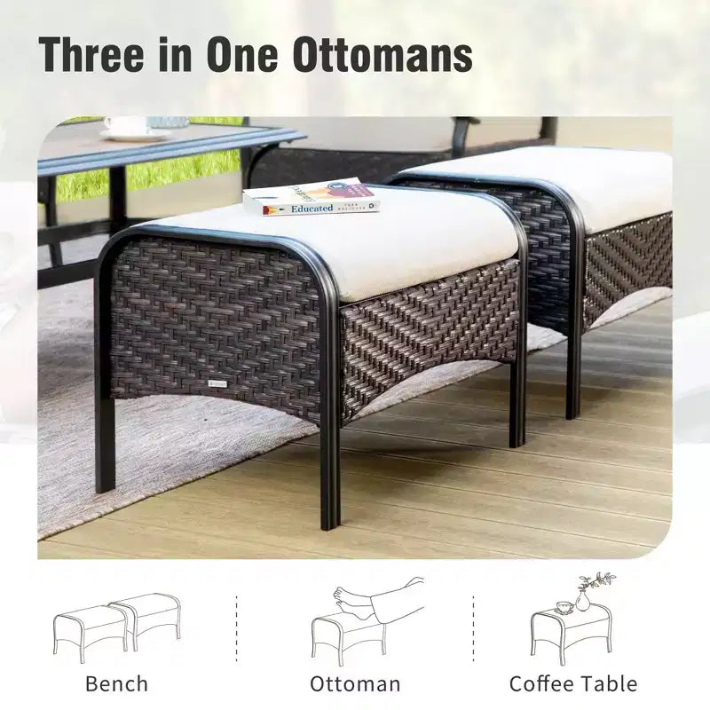 Captiva Designs Salon de conversation de 7 pièces extra large en métal et rotin pour patio avec causeuse et fauteuils pivotants