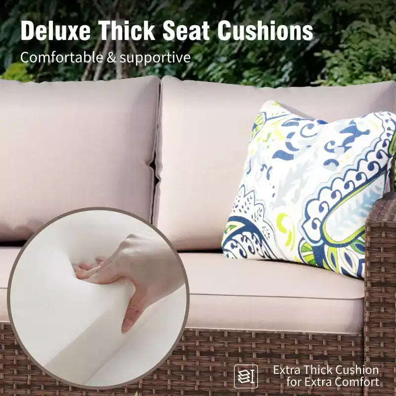 Captiva Designs, ensemble de conversation d'extérieur 7 pièces en osier pour patio, avec 4 canapés individuels rembourrés, pour jardin, piscine, ou arrière-cour