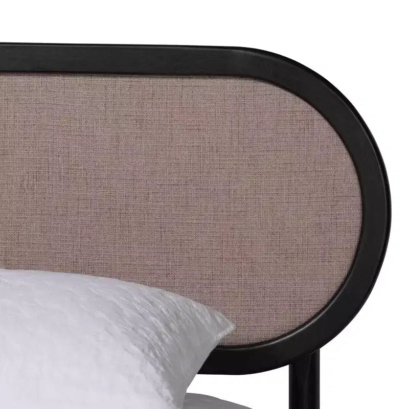 Ensemble de chambre à coucher 5 pièces Queen Baxton Studio Shirin, tissu beige et bois noir, style milieu de siècle