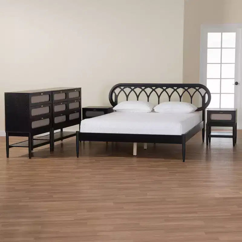 Ensemble de chambre à coucher 5 pièces Florica Art déco en bois noir Queen de Baxton Studio