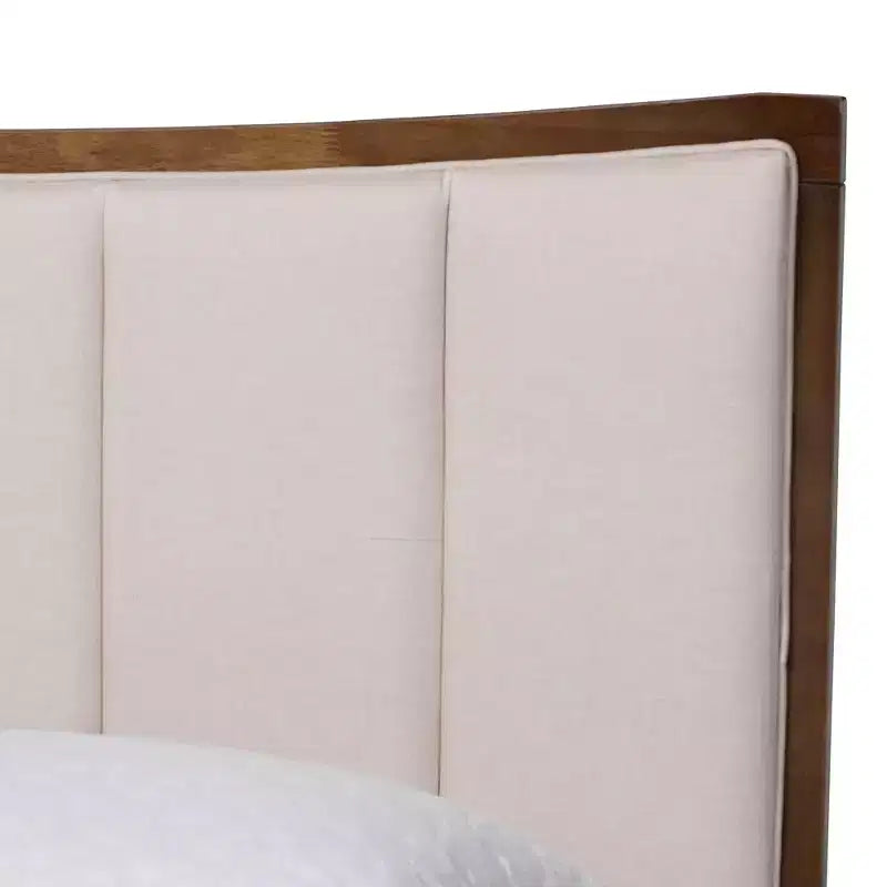 Ensemble de chambre à coucher 5 pièces Queen Baxton Studio Nikolai avec tissu tufté beige et bois brun wengé, style Mid-Century