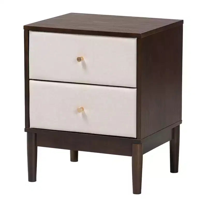 Ensemble de chambre à coucher 5 pièces Queen Baxton Studio Nikolai avec tissu tufté beige et bois brun wengé, style Mid-Century