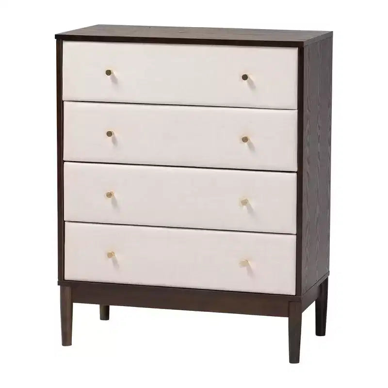 Ensemble de chambre à coucher 5 pièces Queen Baxton Studio Nikolai avec tissu tufté beige et bois brun wengé, style Mid-Century