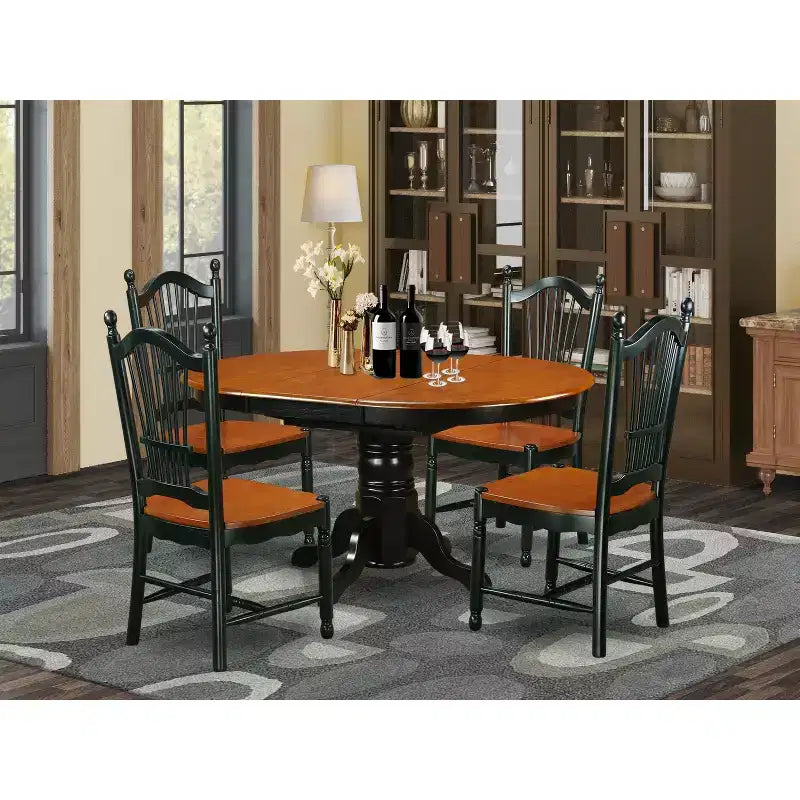 HomeStock KEDO5-BCH-W 5 Piece Dining Set Oval Kitchen Table with Chairs Black Cherry