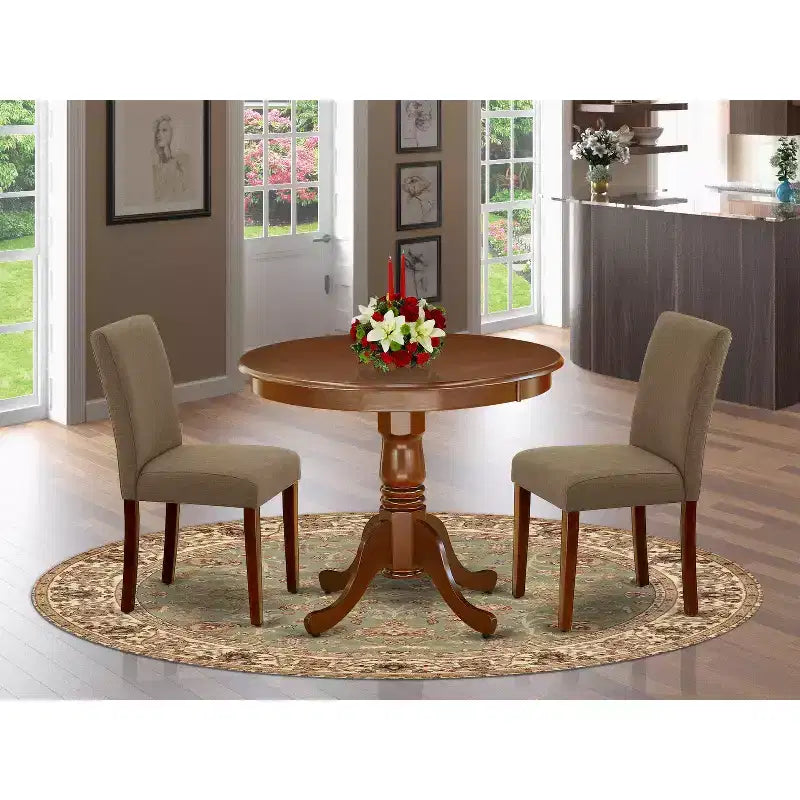 HomeStock Modern 3 Piece Round Dining Table Set Mahogany