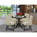 HomeStock 5Pc Dining Set Includes a Round Dinette Table with Drop Leaves and Four Parson Chairs with Light Beige Fabric, Black Finish