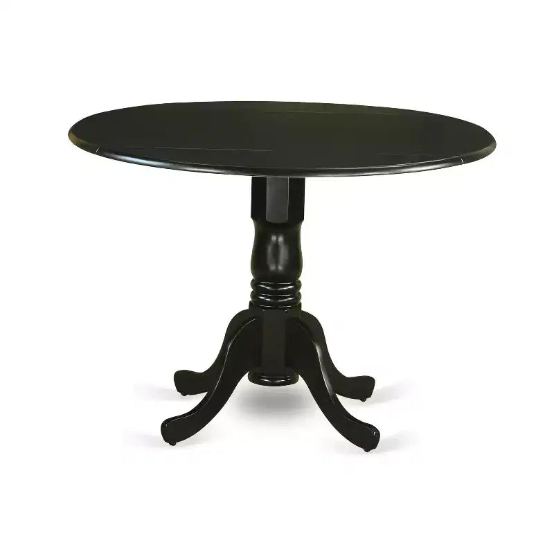 Ensemble de salle à manger HomeStock 5 pièces comprenant une table de salle à manger ronde avec rallonges et quatre chaises Parson avec tissu beige clair, finition noire.