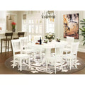 HomeStock Oval Dining Set Linen White Dining Room Table with Butterfly Leaf