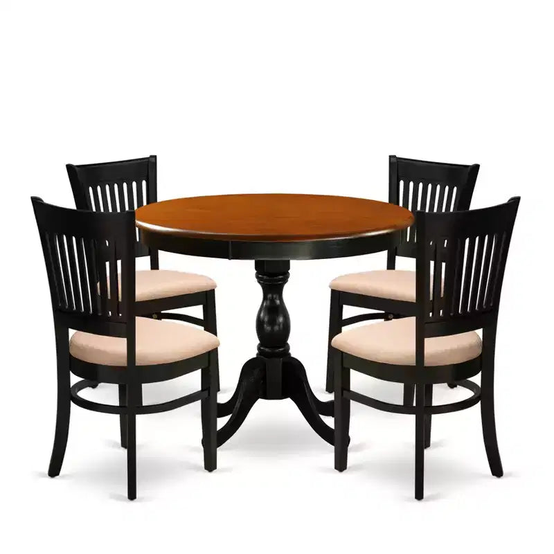 Ensemble table de cuisine ronde HomeStock, noir cerise, chaises en lin