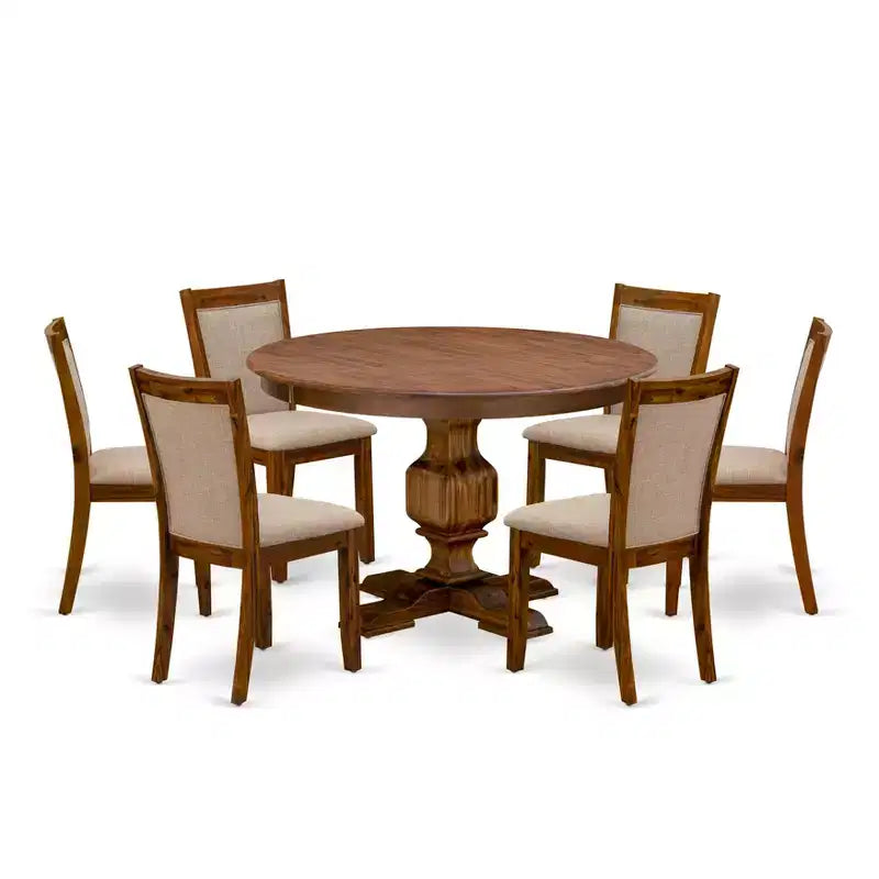 Ensemble de salle à manger moderne HomeStock avec table ronde et chaises en lin noyer