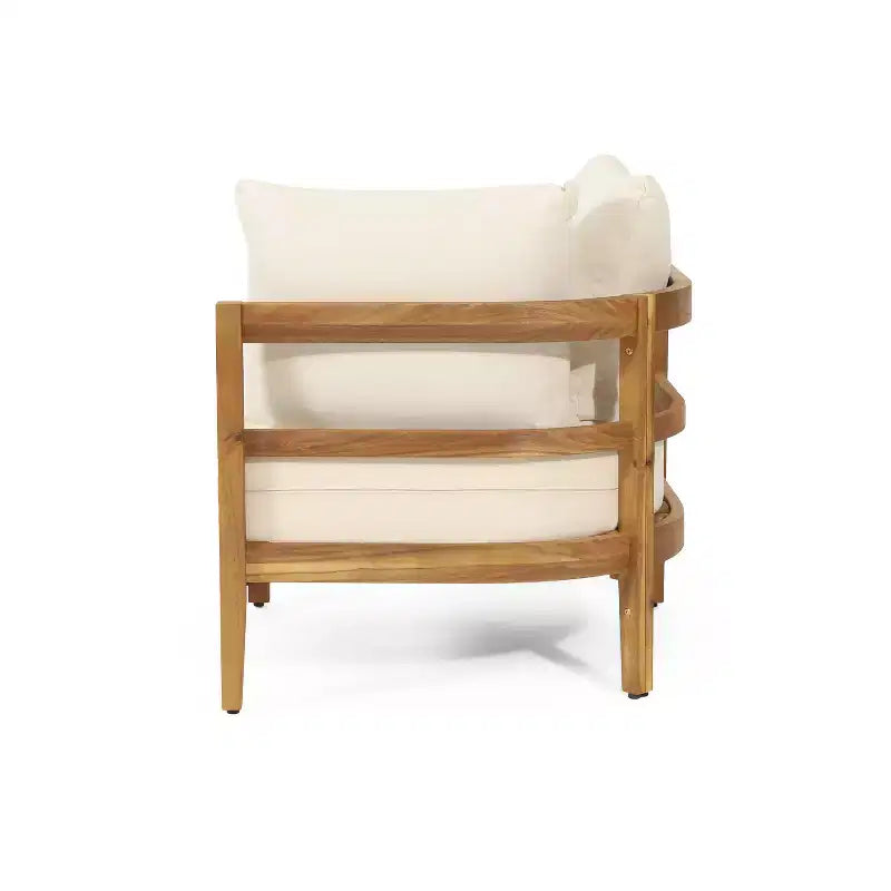 Ensemble de canapé d'angle 5 places d'extérieur GDFStudio Hiland en bois d'acacia et osier rond avec coussins, teck/beige
