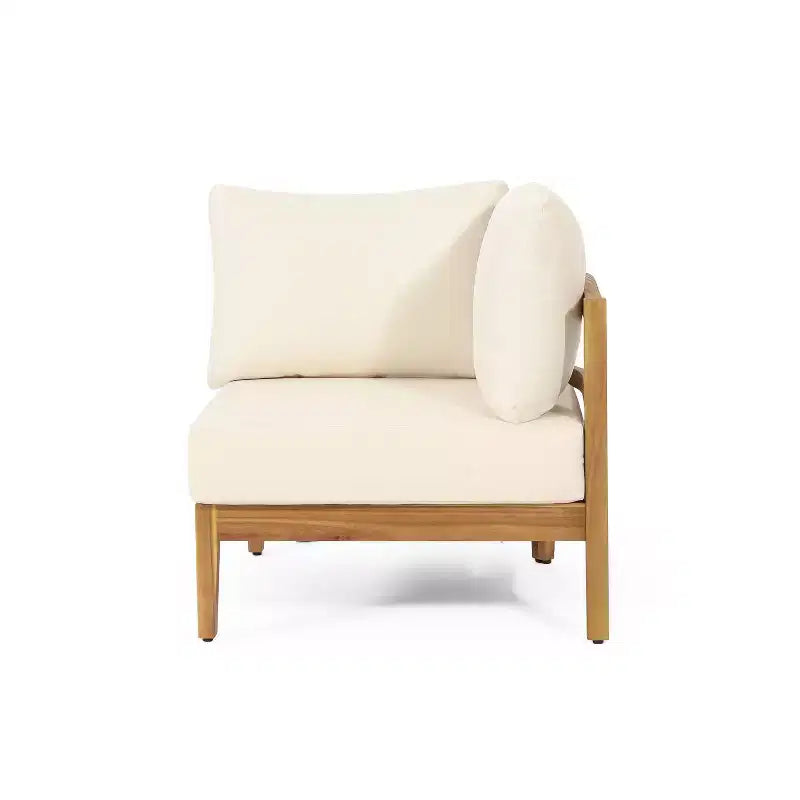 Ensemble de canapé d'angle 5 places d'extérieur GDFStudio Hiland en bois d'acacia et osier rond avec coussins, teck/beige