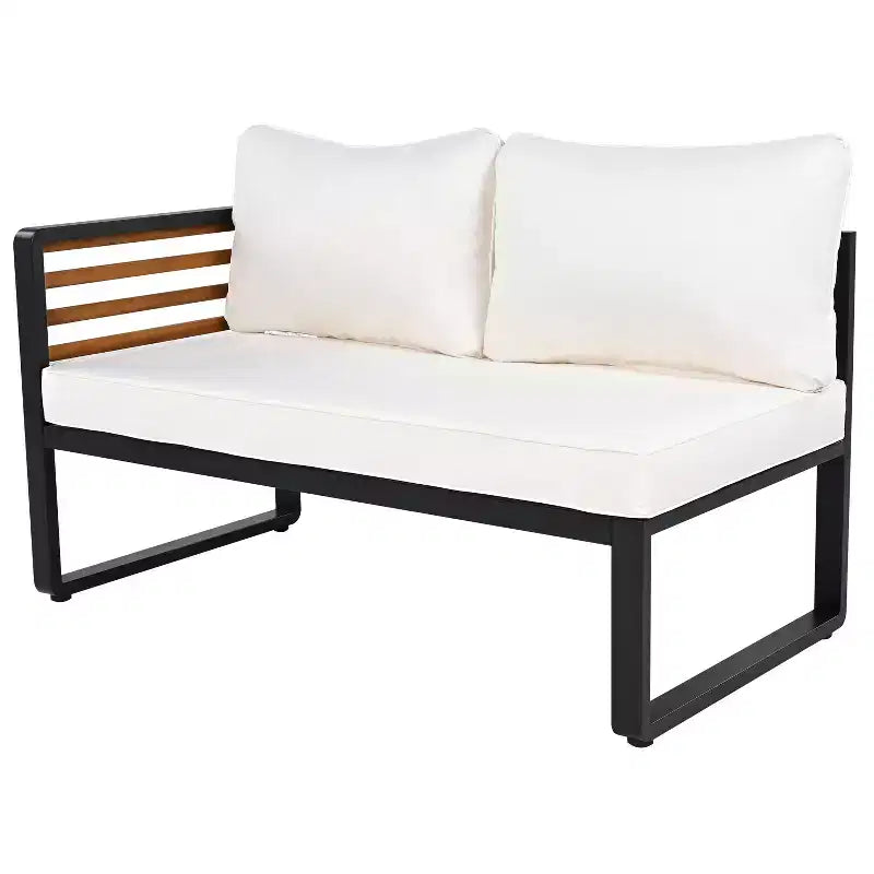 Ensemble de conversation d'extérieur 4 pièces Whisen en métal et bois, résistant aux intempéries, avec canapé modulable et coussins et table