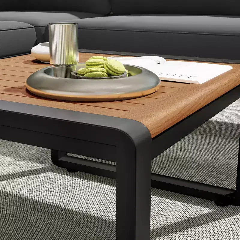 Ensemble de conversation d'extérieur 4 pièces Whisen en métal et bois, résistant aux intempéries, avec canapé modulable et coussins et table