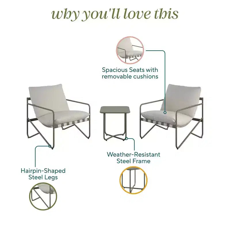 Ensemble Novogratz Wrenn 3 pièces avec siège en toile et coussin