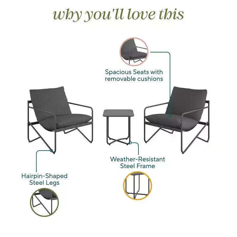 Ensemble Novogratz Wrenn 3 pièces avec siège en toile et coussin