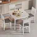 VECELO Farmhouse Style 5-Piece Dining Table Set for 4, Rubber Wood Square Table and 4 Upholstered Dining Chairs, Gray