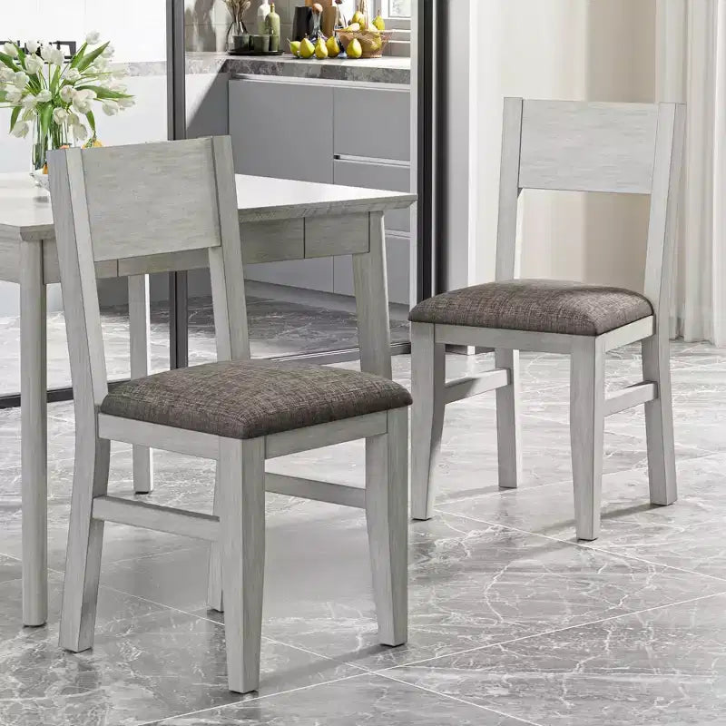 Ensemble de salle à manger 5 pièces VECELO de style ferme pour 4 personnes, table carrée en bois d'hévéa et 4 chaises de salle à manger rembourrées, gris