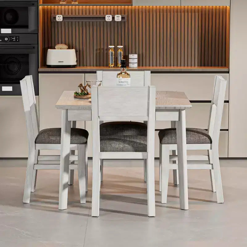 Ensemble de salle à manger 5 pièces VECELO de style ferme pour 4 personnes, table carrée en bois d'hévéa et 4 chaises de salle à manger rembourrées, gris