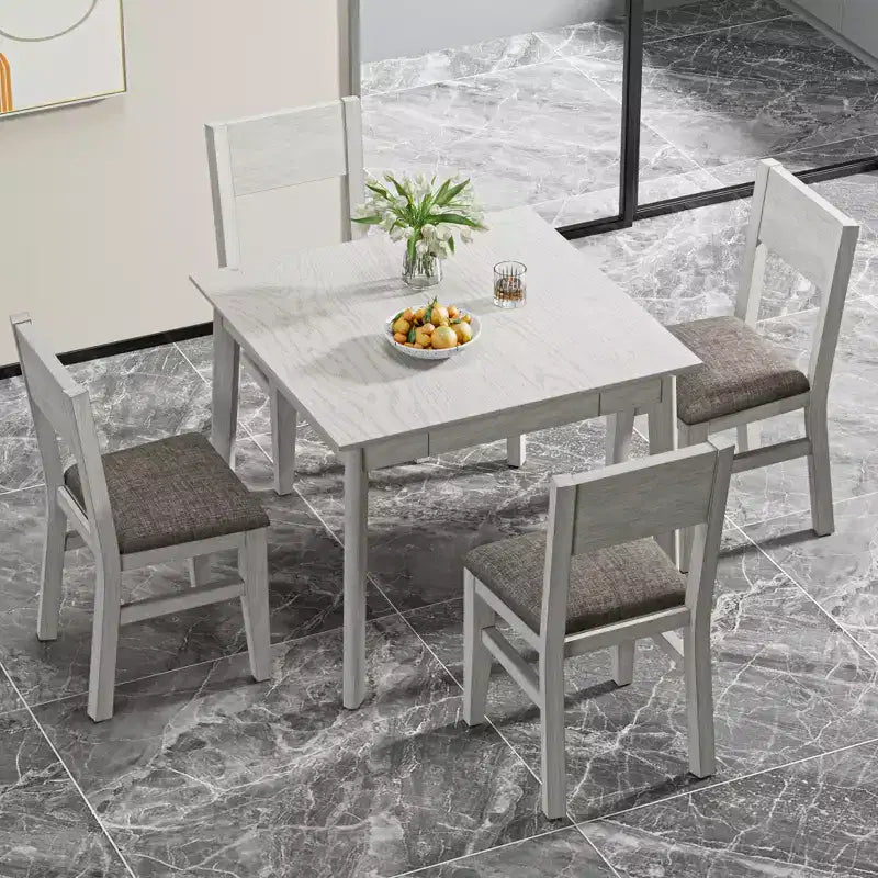 Ensemble de salle à manger 5 pièces VECELO de style ferme pour 4 personnes, table carrée en bois d'hévéa et 4 chaises de salle à manger rembourrées, gris