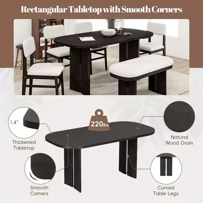 Ensemble table de salle à manger 6 pièces avec chaises rembourrées et banc, style rustique fermier, naturel/espresso-ModernLuxe