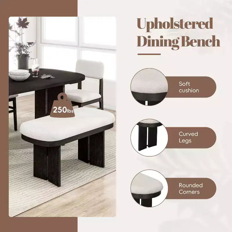Ensemble table de salle à manger 6 pièces avec chaises rembourrées et banc, style rustique fermier, naturel/espresso-ModernLuxe