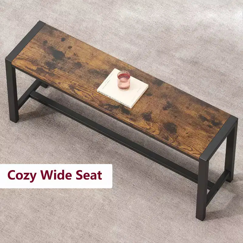 Ensemble table à manger pour 4, table de cuisine avec 2 bancs en métal et bois, ensemble de table à manger rectangulaire, pour petit espace, appartement, studio