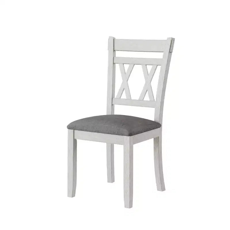 Ensemble de table à manger rustique VECELO, table ronde en bois d'hévéa et chaises de salle à manger rembourrées pour cuisine, gris