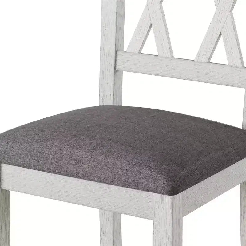 Ensemble de table à manger rustique VECELO, table ronde en bois d'hévéa et chaises de salle à manger rembourrées pour cuisine, gris