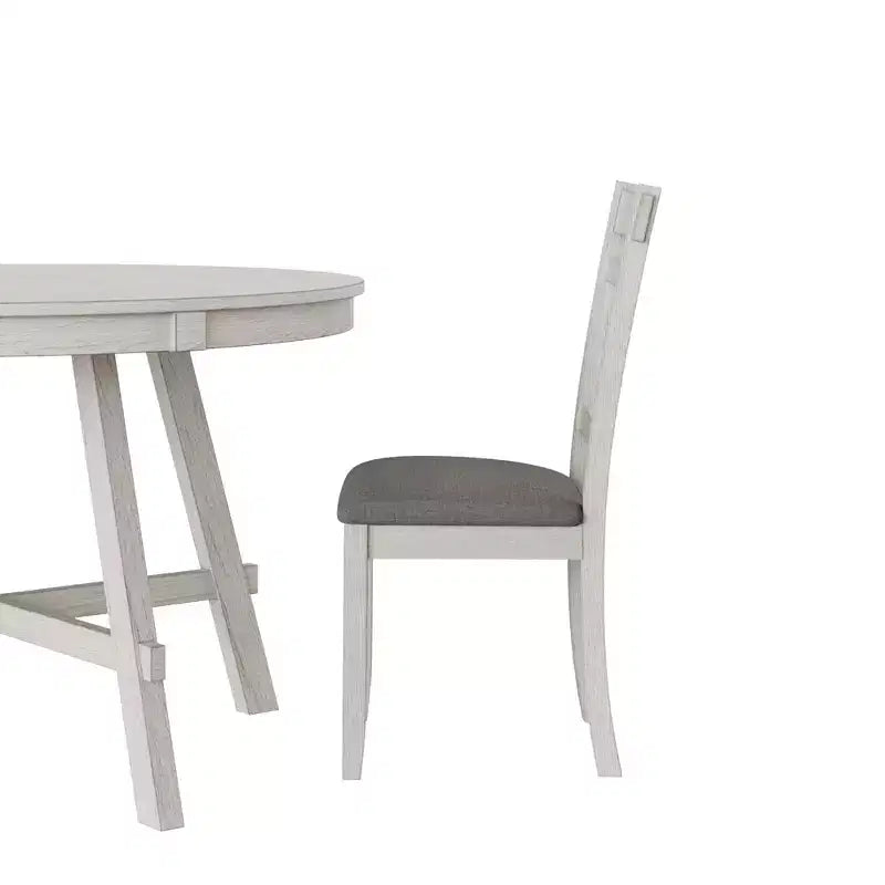 Ensemble de table à manger rustique VECELO, table ronde en bois d'hévéa et chaises de salle à manger rembourrées pour cuisine, gris