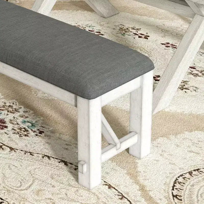 Ensemble de salle à manger extensible VECELO rustique 6 pièces, table en bois d'hévéa avec 4 chaises de salle à manger rembourrées sans accoudoirs et banc pour cuisine, gris