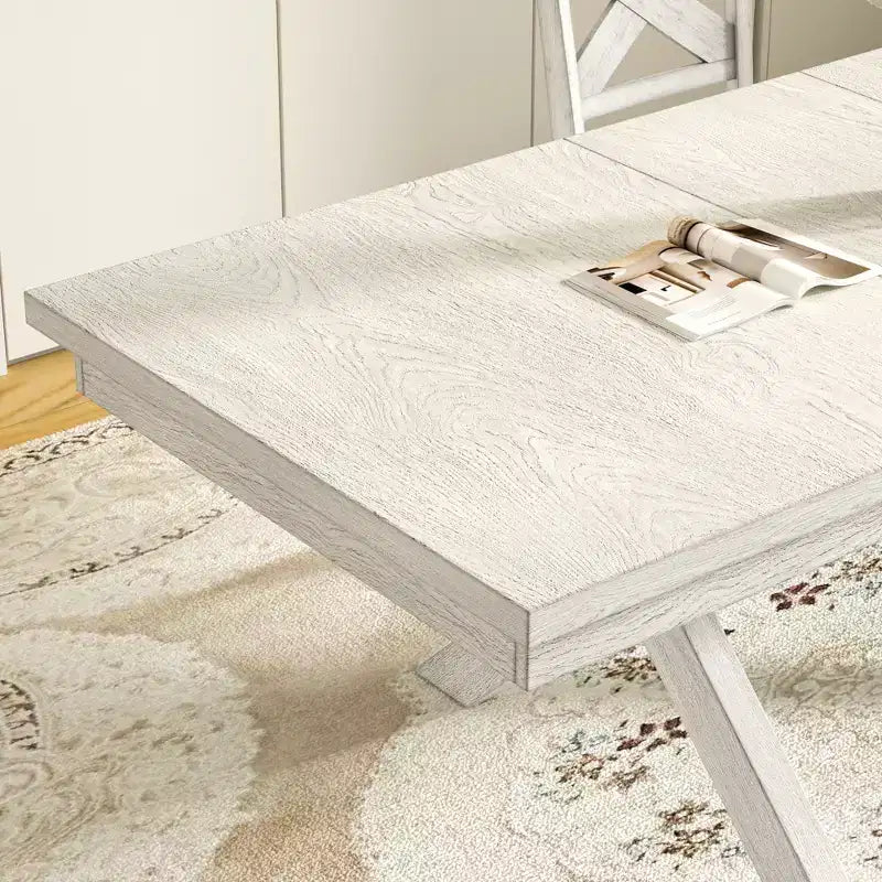 Ensemble de salle à manger extensible VECELO rustique 6 pièces, table en bois d'hévéa avec 4 chaises de salle à manger rembourrées sans accoudoirs et banc pour cuisine, gris