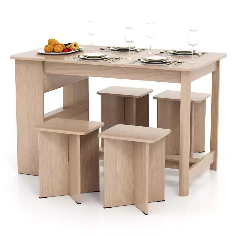 Ensemble de table à manger Costway 5 pièces avec étagère de rangement Table de cuisine rectangulaire avec 4 tabourets Beige/Gris