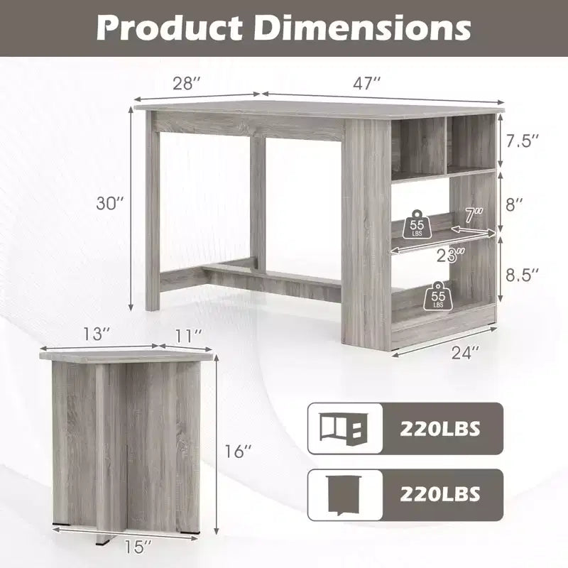 Ensemble de table à manger Costway 5 pièces avec étagère de rangement Table de cuisine rectangulaire avec 4 tabourets Beige/Gris