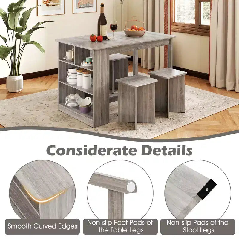 Ensemble de table à manger Costway 5 pièces avec étagère de rangement Table de cuisine rectangulaire avec 4 tabourets Beige/Gris