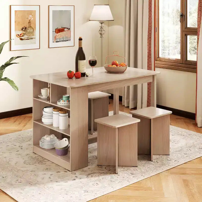 Ensemble de table à manger Costway 5 pièces avec étagère de rangement Table de cuisine rectangulaire avec 4 tabourets Beige/Gris