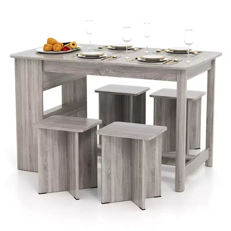 Ensemble de table à manger Costway 5 pièces avec étagère de rangement Table de cuisine rectangulaire avec 4 tabourets Beige/Gris